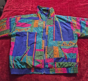 Vintage 90s EVR MenGeometric Multicolor Full Zip Bomber Jacket L